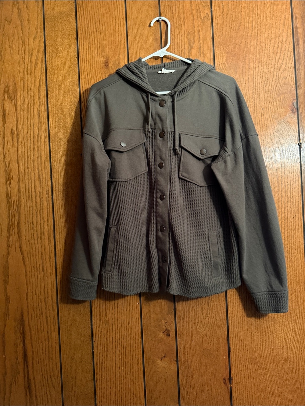 Maurices Cozy Hooded Knit Jacket in Olive Green